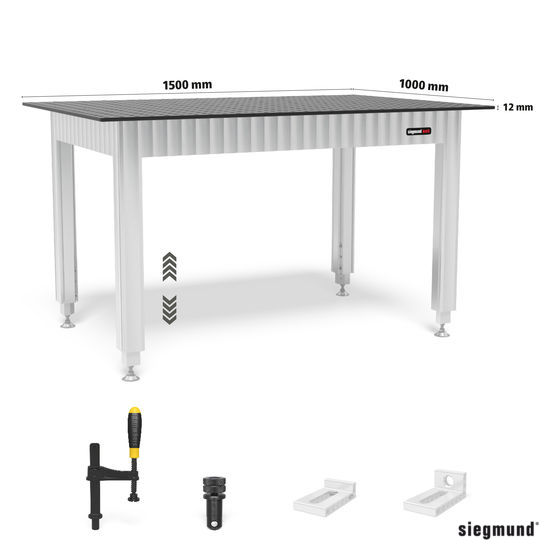 SIEGMUND Állítható magasságú Siegmund munkaasztal acéllemezzel 1500x1000 tartalmazza a kiegészítőket termék fő termékképe